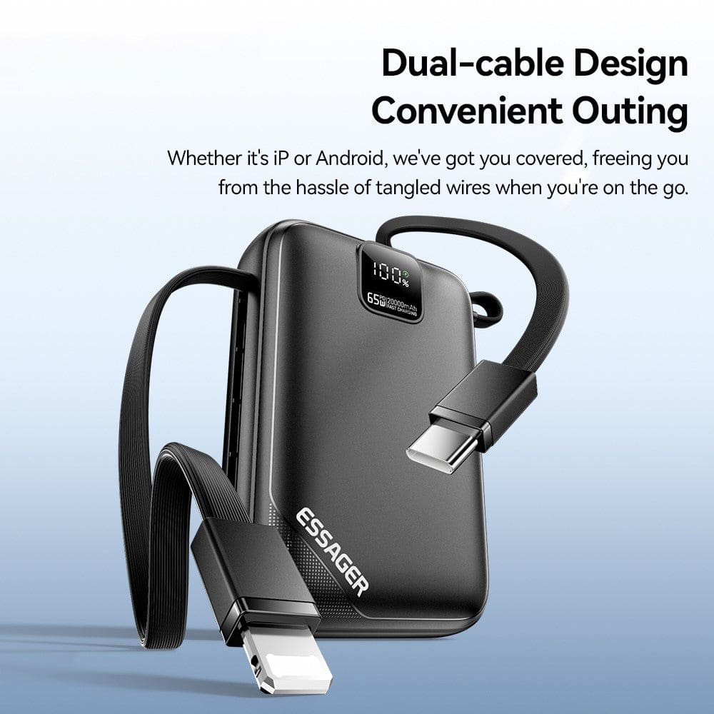 Essager 65W PD Fast Charging Power Bank | 20000mAh Portable Laptop/Phone Charger with Dual Cable - Image 4