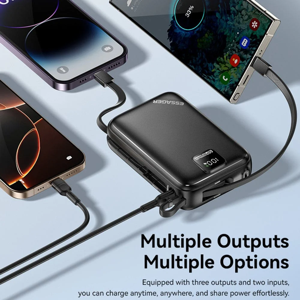 Essager 65W PD Fast Charging Power Bank | 20000mAh Portable Laptop/Phone Charger with Dual Cable - Image 6
