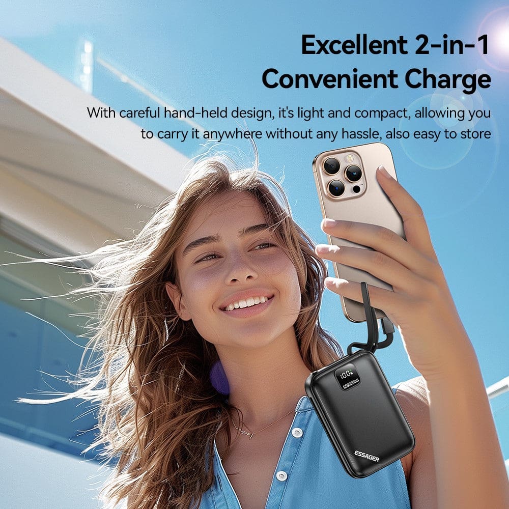 Essager 65W PD Fast Charging Power Bank | 20000mAh Portable Laptop/Phone Charger with Dual Cable - Image 8
