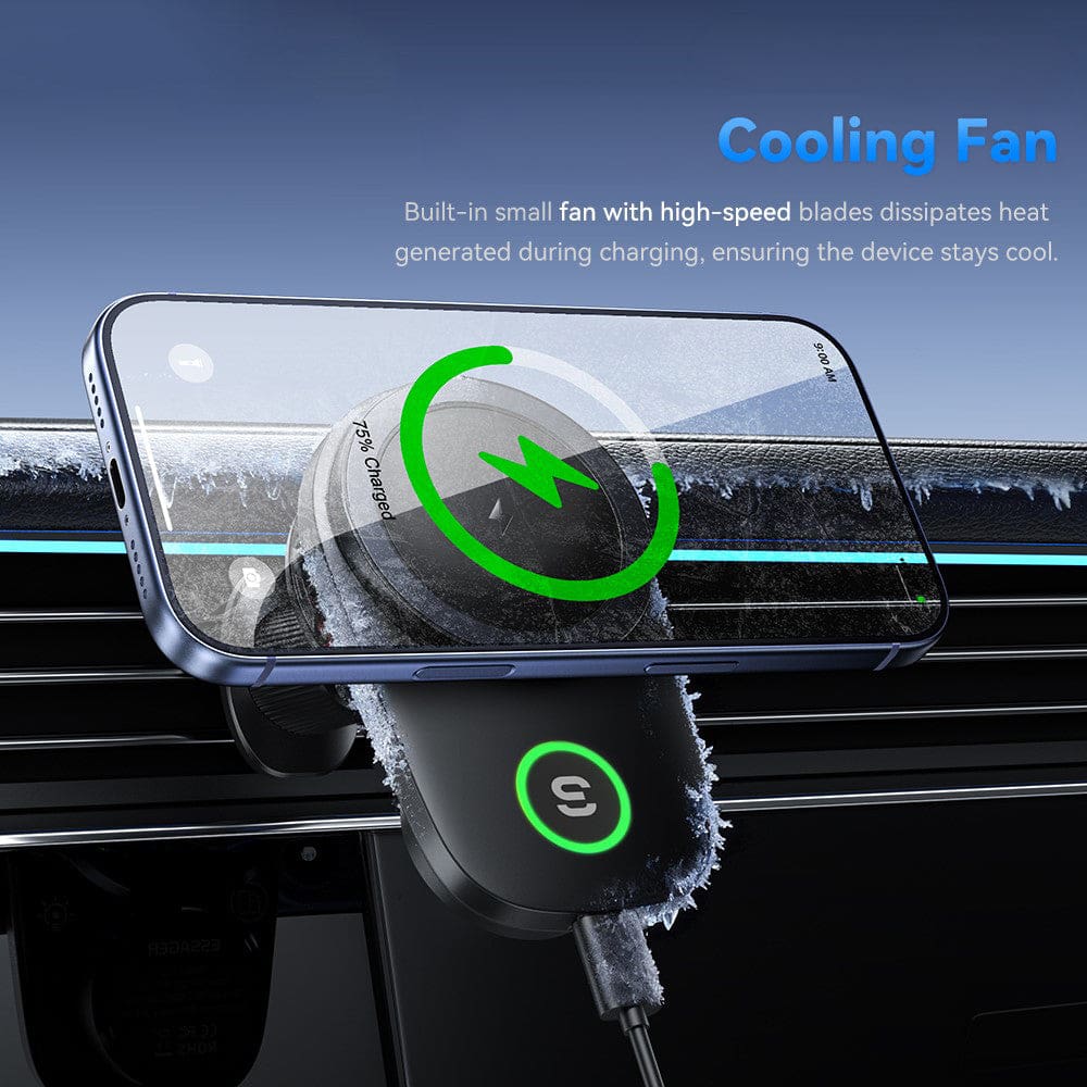 ESSAGER T15 15W Magnetic Car Wireless Charger Vent Mount with Cooling Fan & RGB Light - Image 6