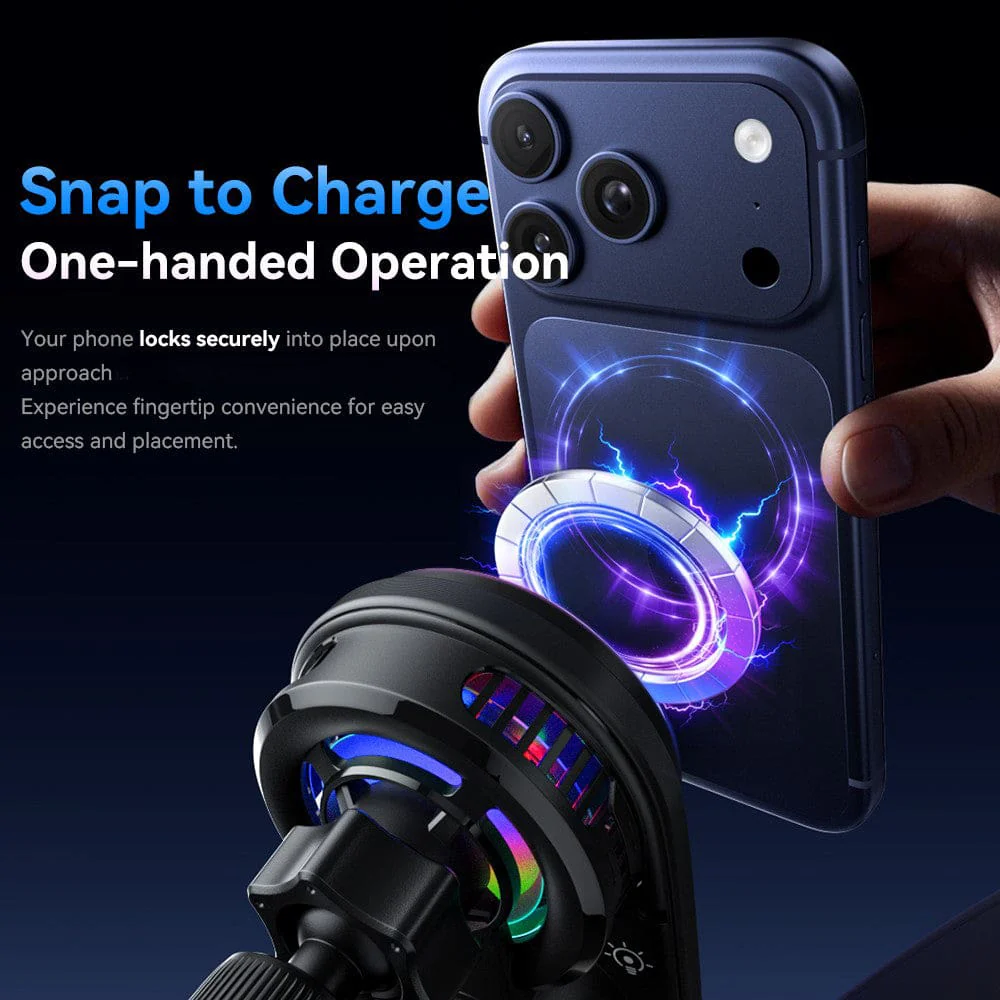 ESSAGER T15 15W Magnetic Car Wireless Charger Vent Mount with Cooling Fan & RGB Light - Image 7