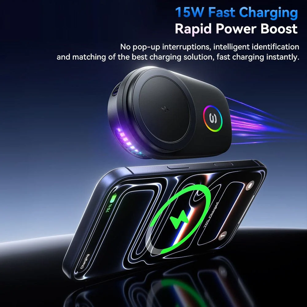 ESSAGER T15 15W Magnetic Car Wireless Charger Vent Mount with Cooling Fan & RGB Light - Image 8