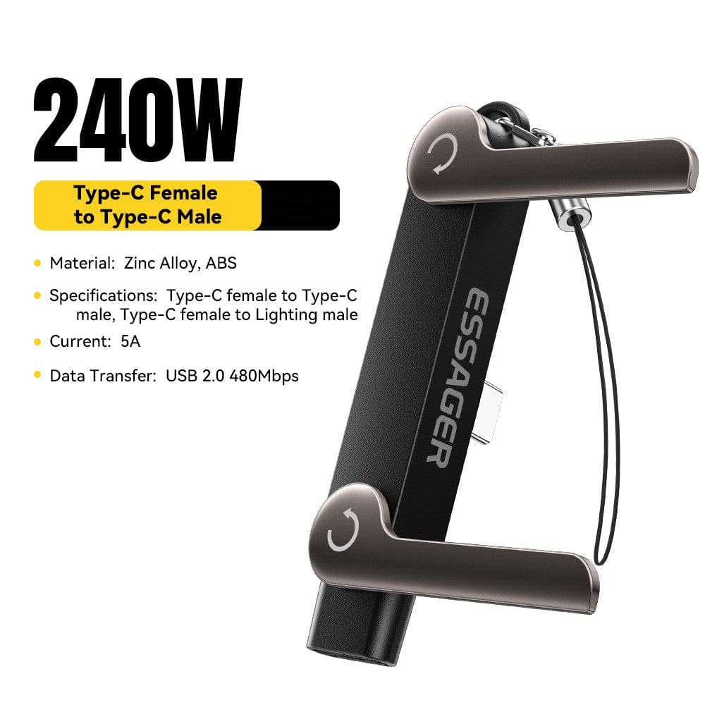 Essager USB C Female to USB C Male Adapter, 240W 40Gbps, 90 Degree L-Shape - Image 2