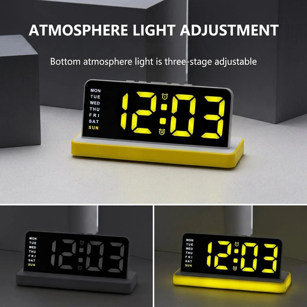 GH9020 Large Display LED Digital Alarm Clock and Mirror Desktop Clock with Night Light - Image 6