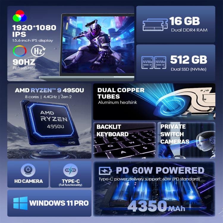 GXMO G16 Air Ryzen 9 15.6" Laptop, 16GB RAM+512GB Storage, Radeon Graphics - Image 4