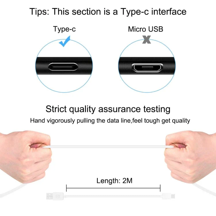 [2 PACK] HAWEEL 2m Type-C to USB 2.0 Data & Charging Cable, Up to 4A, 2Metre - Image 4