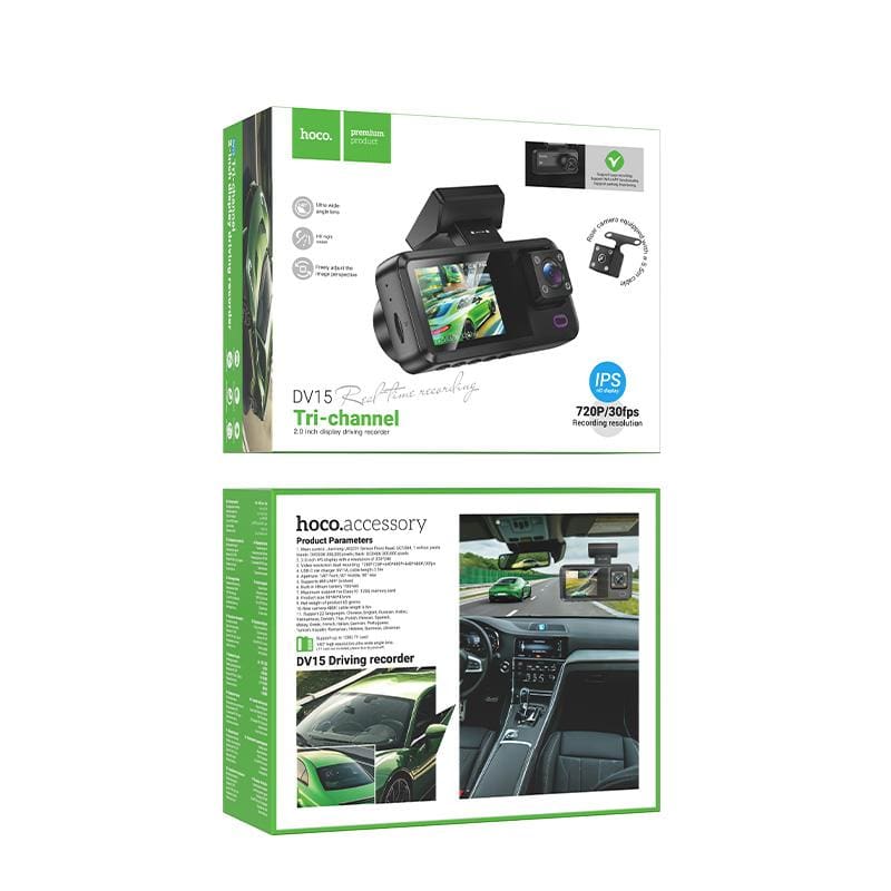 Hoco DV15 3-Channel Dash Cam – Front, Interior & Rear Recording, 2in Display - Image 7