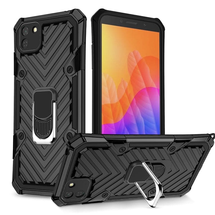 Huawei Y5P - Arrow Pattern Rugged Protective Cover with Metal Ring/Stand