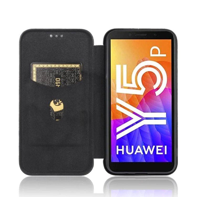 Huawei Y5P Carbon Shell Flip Phone Cover/Wallet - Image 2