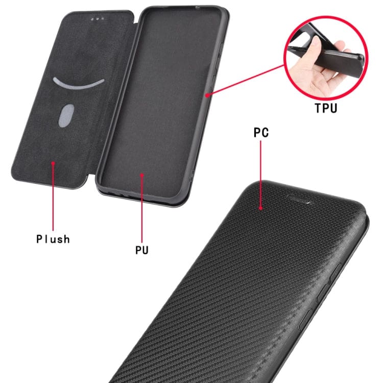 Huawei Y5P Carbon Shell Flip Phone Cover/Wallet - Image 6