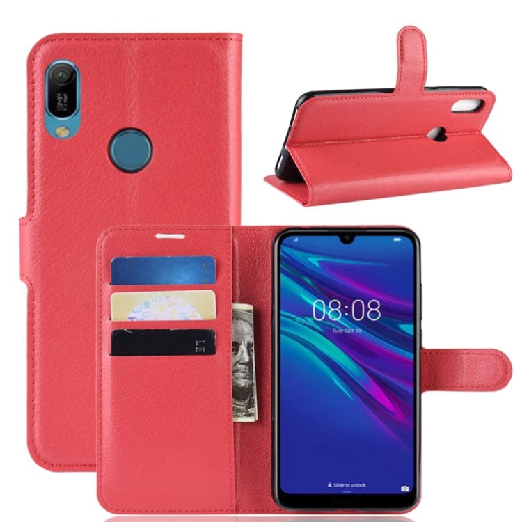 Huawei Y6 2019 - Phone Wallet with Flip Front, Card Slots, Leather Texture