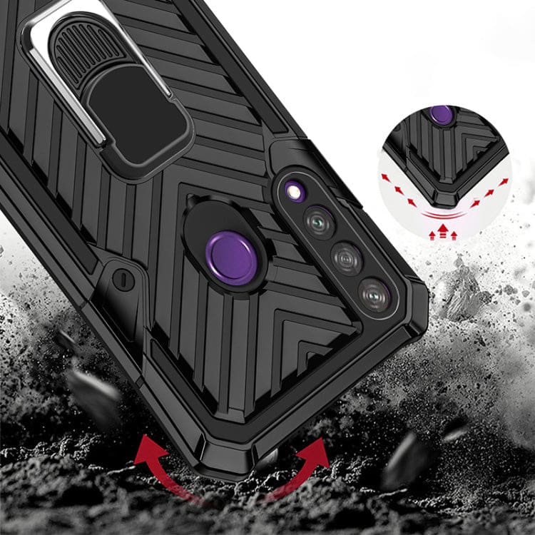 Huawei Y6P - Arrow Pattern Rugged Protective Cover with Metal Ring/Stand - Image 2