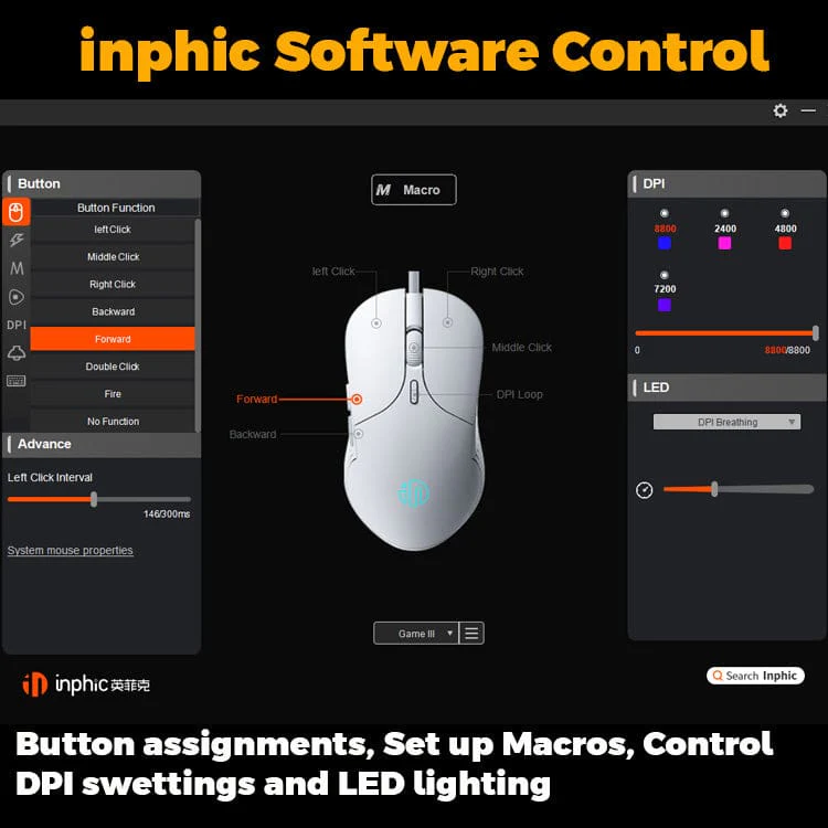 inphic B2 Wired USB 7200 DPI Optical Mouse, 5 Buttons, Scroll Wheel, LED - Image 7