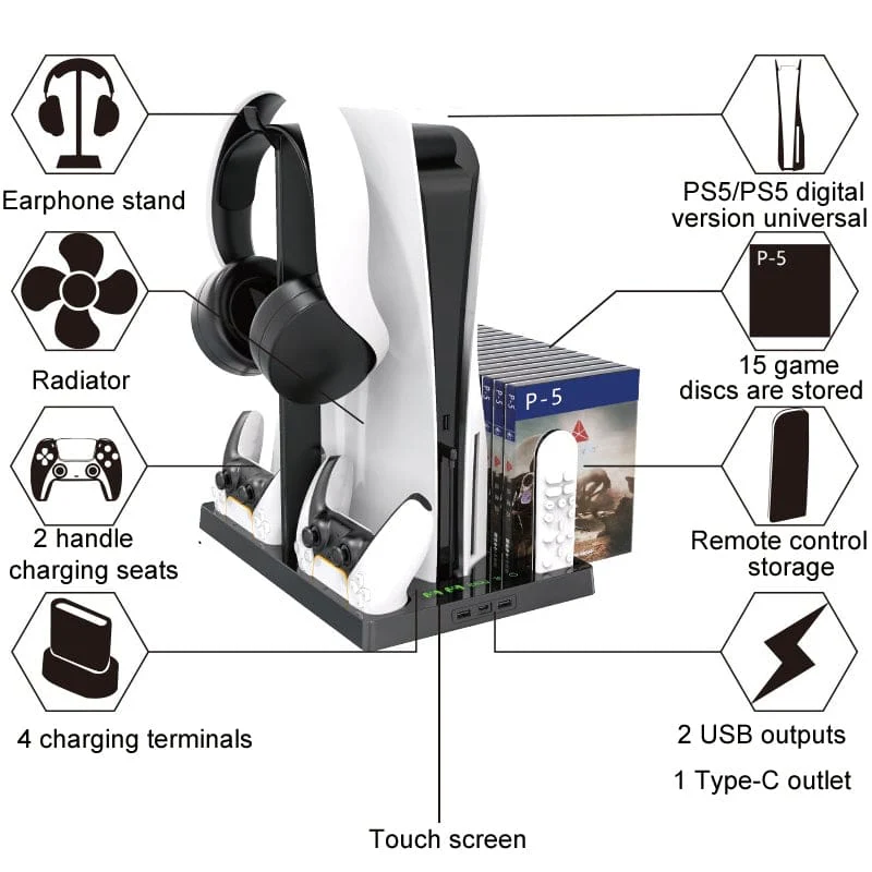 iPlay PS5 Vertical Cooling Stand | Dual Controller Charger Dock & USB Expansion Hub - Image 7