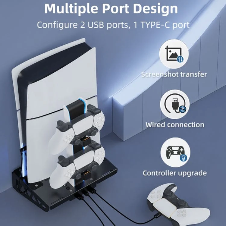 iPlay PS5 Wall Mount Cooling Stand, USB Hub and Controller Charging Station - Image 3