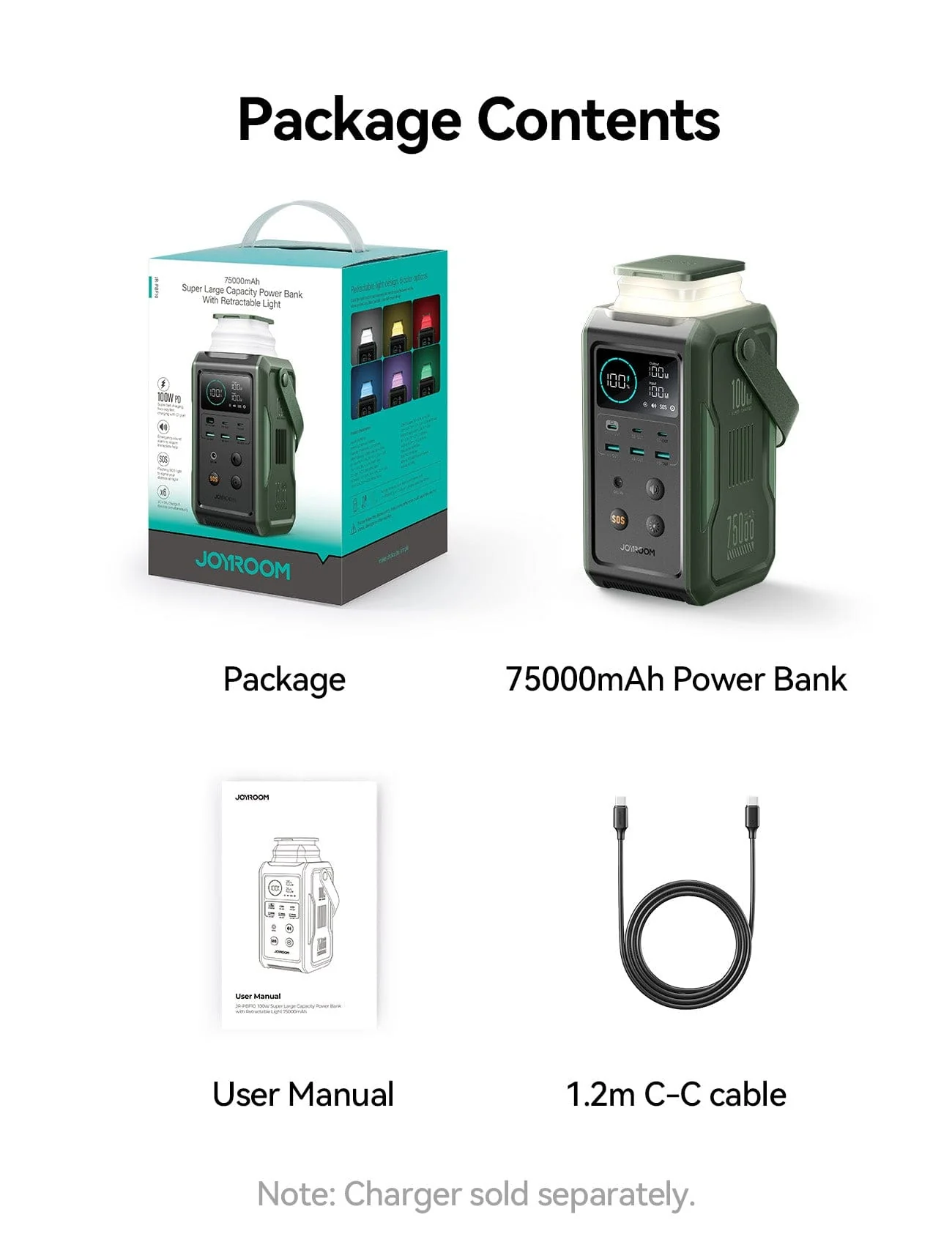 Joyroom 100W Super Fast Charging Power Bank | 75000mAh Portable Laptop Charger with Retractable Emergency Light - Image 14
