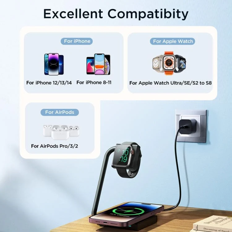 JOYROOM WNQ05 15W 2-in-1 Wireless QI Fast Charging Stand, Adjustable Angle, LED Light - Image 7