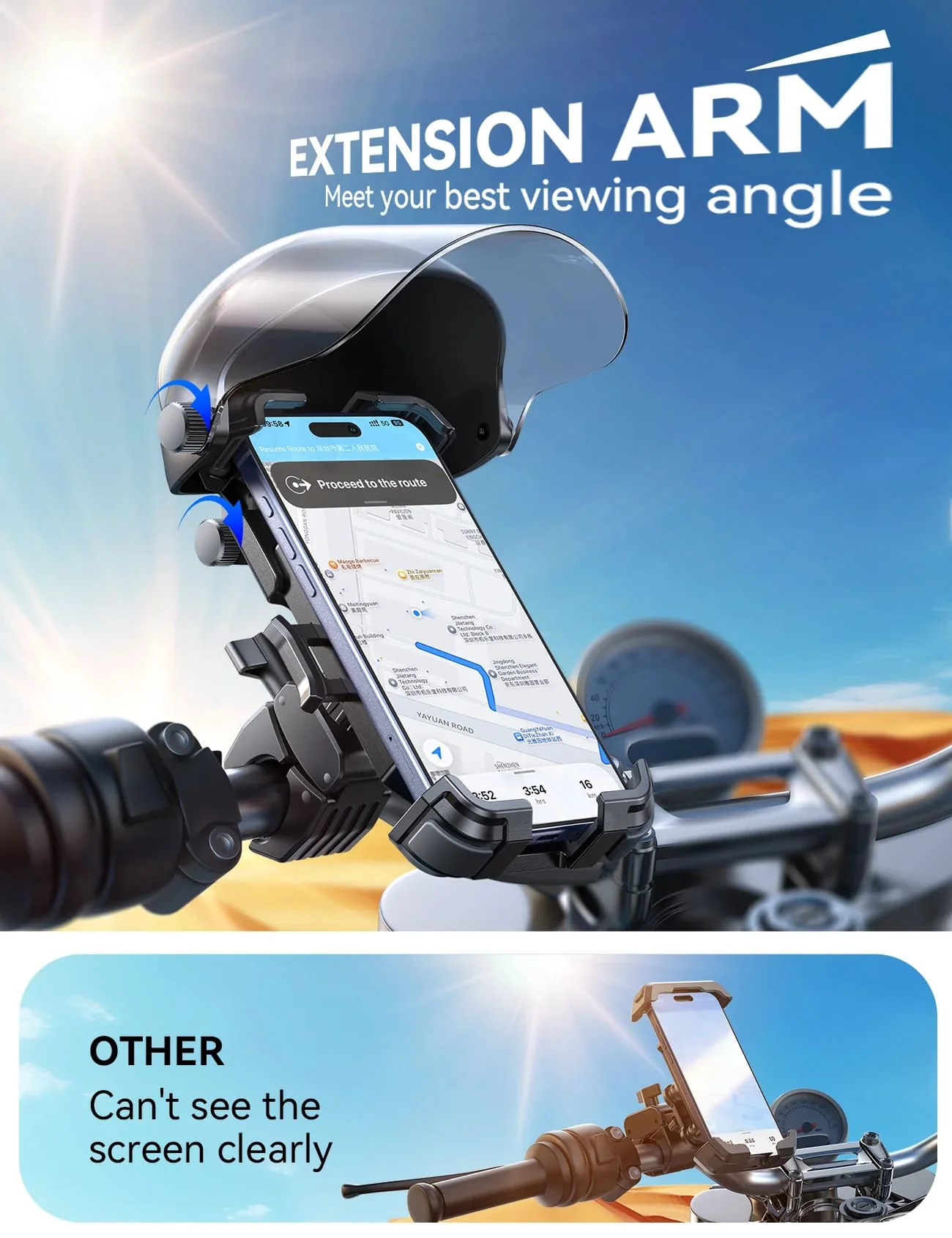 Joyroom ZS526 Motorcycle/Bike Phone Mount with Sun Shade and Tinted Screen Cover - Image 2