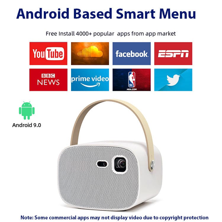 M7 Plus TI DLP HD 1280x720 Android Portable Projector, Built-In Battery,Wi-Fi, BT - Image 3