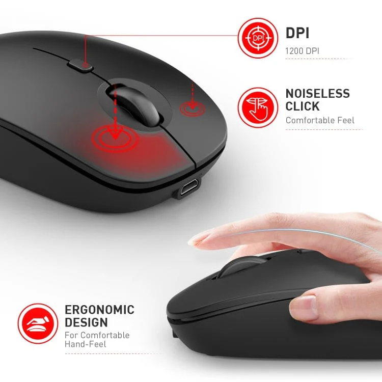 MKESPN Tri-Mode Bluetooth/RF Wireless Optical Mouse, USB 2.4G RF Dongle or Bluetooth 3/5.2 Connection - Image 4