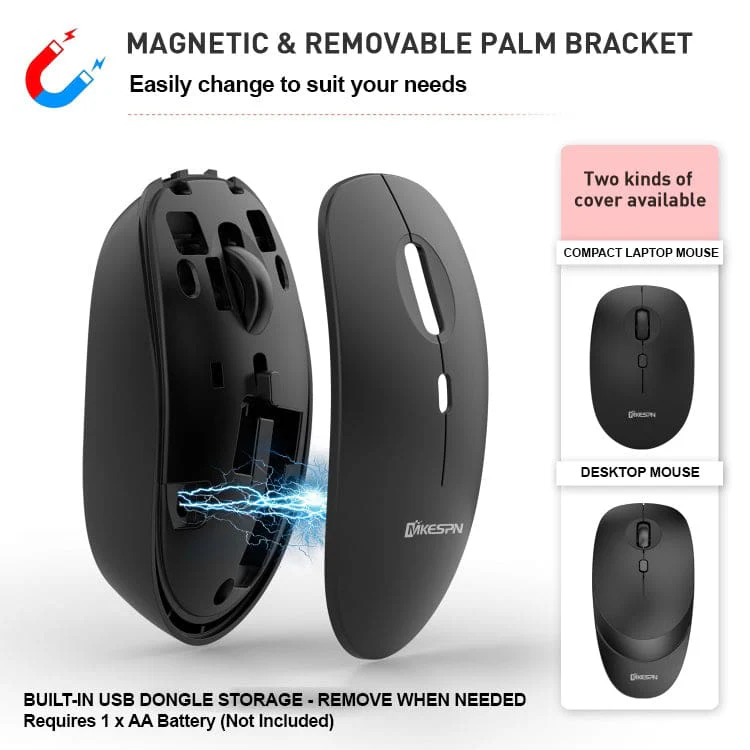 MKESPN Tri-Mode Bluetooth/RF Wireless Optical Mouse, USB 2.4G RF Dongle or Bluetooth 3/5.2 Connection - Image 5