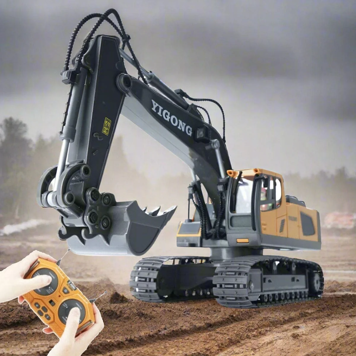 MoFun 258 RC Excavator, Engine Sounds, All-Terrain Caterpillar tracks, Independent Steering, Boom lights