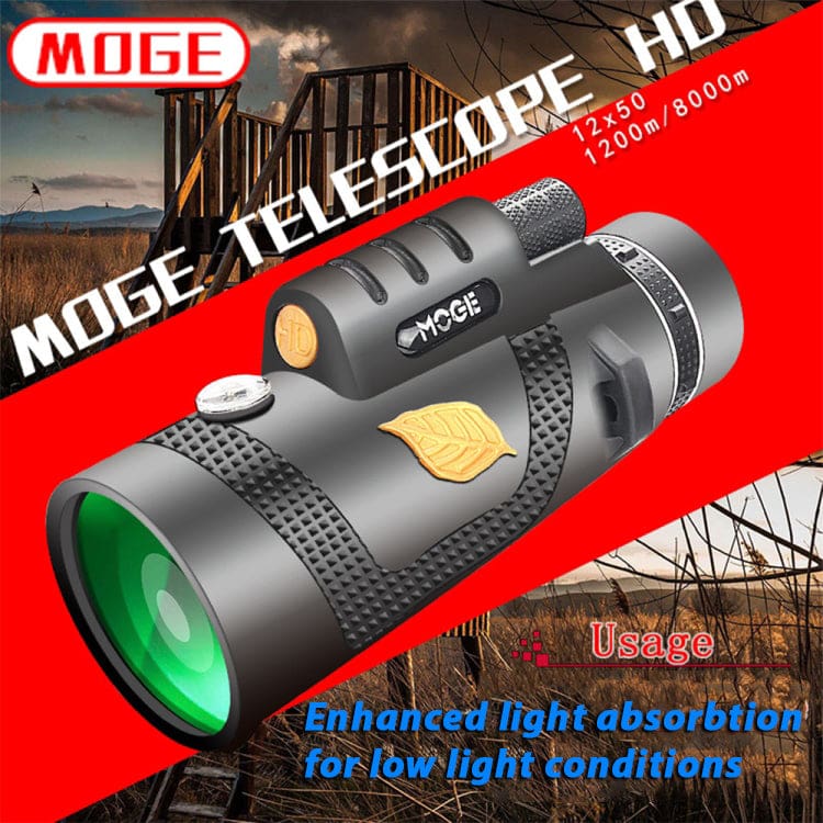 Moge 12x50 Monocular Telescope, Mobile Phone Attachment, Tripod, Low Light Lens - Image 6