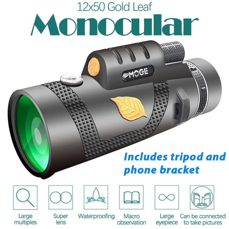 Moge 12x50 Monocular Telescope, Mobile Phone Attachment, Tripod, Low Light Lens - Image 7