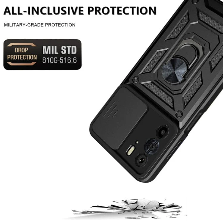 Motorola Edge 30 Pro Armor Rugged Sliding Camera Cover with Metal Ring/Stand - Image 2
