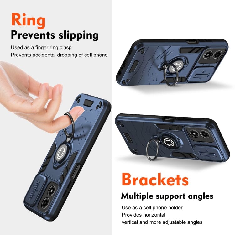 Motorola Moto G04 / G24 Sliding Camera Cover Protective Case with Ring/Stand - Image 2