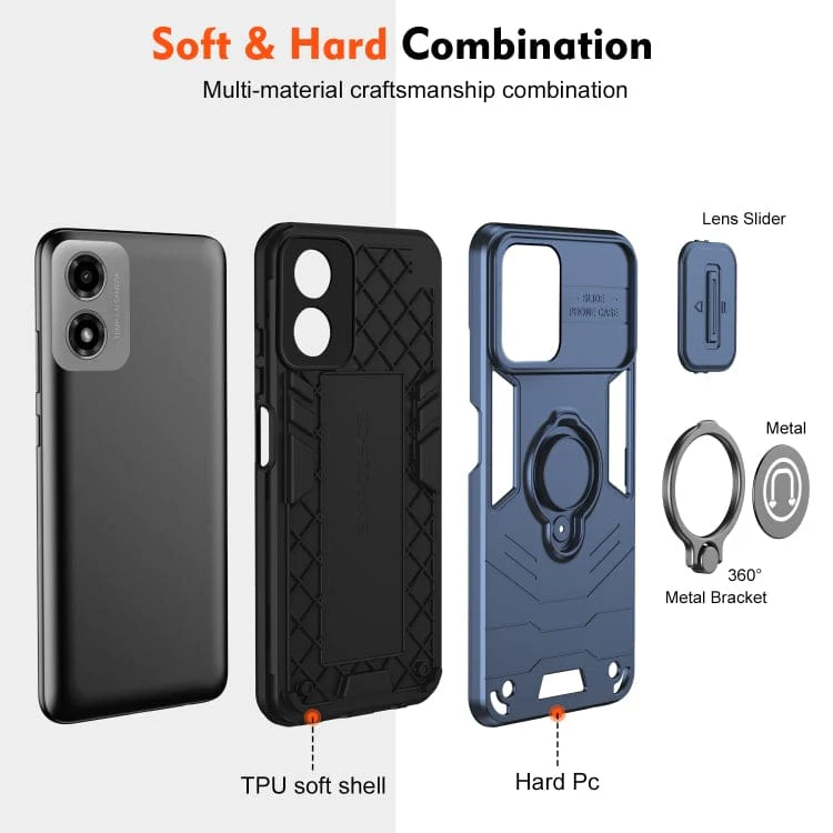 Motorola Moto G04 / G24 Sliding Camera Cover Protective Case with Ring/Stand - Image 6