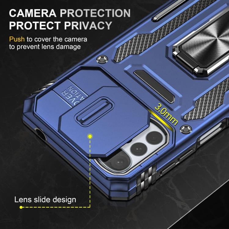 Motorola Moto G22 Rugged Sliding Camera Cover Protective Case with Metal Ring/Stand - Image 5