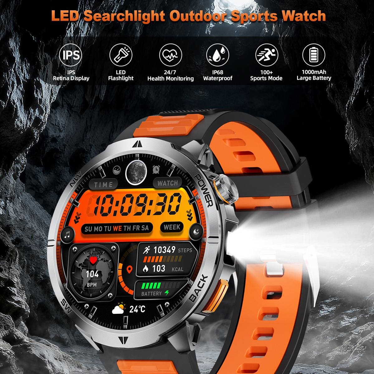 MT68 Rugged Sports Smart Watch | 1.7" Display | 1000mAh Battery | BT Calling | IP68 Water Resistant - Image 2