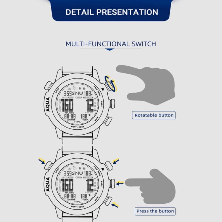 NORTH EDGE AQUA 100m Scuba Dive Watch - Dive Functions, Altimeter, Barometer & Luminous Compass - Image 11