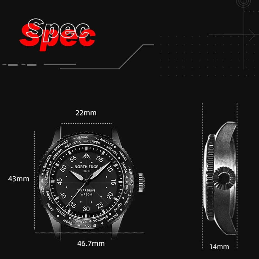 North Edge Mach Solar Quartz Watch, 50 Metres Waterproof - Image 7