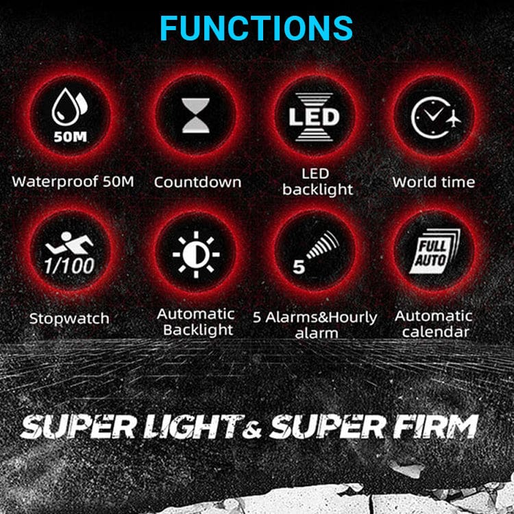 North Edge Mars 3 Carbon Fiber Outdoor Watch, 50 Metres Waterproof, World Time, Stopwatch - Image 3