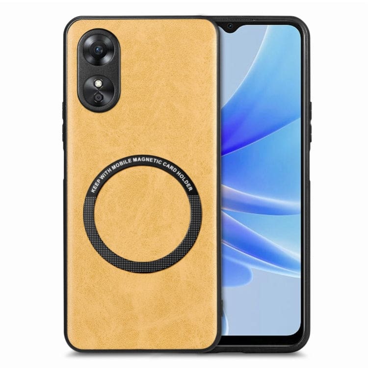 Oppo A17 Metal Ring MagSafe Style PU Leather Back Cover
