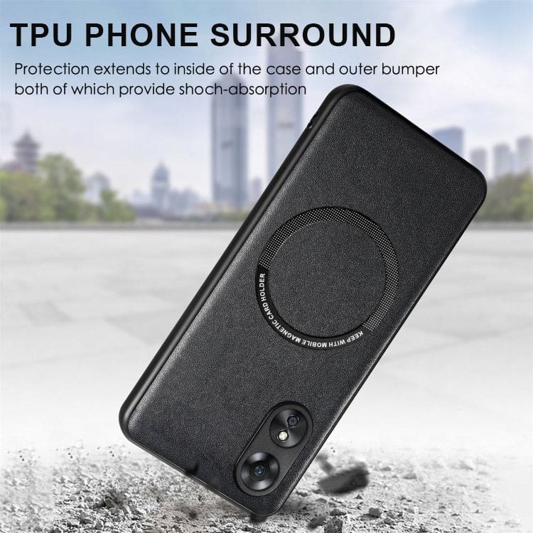 Oppo A17 Metal Ring MagSafe Style PU Leather Back Cover - Image 4