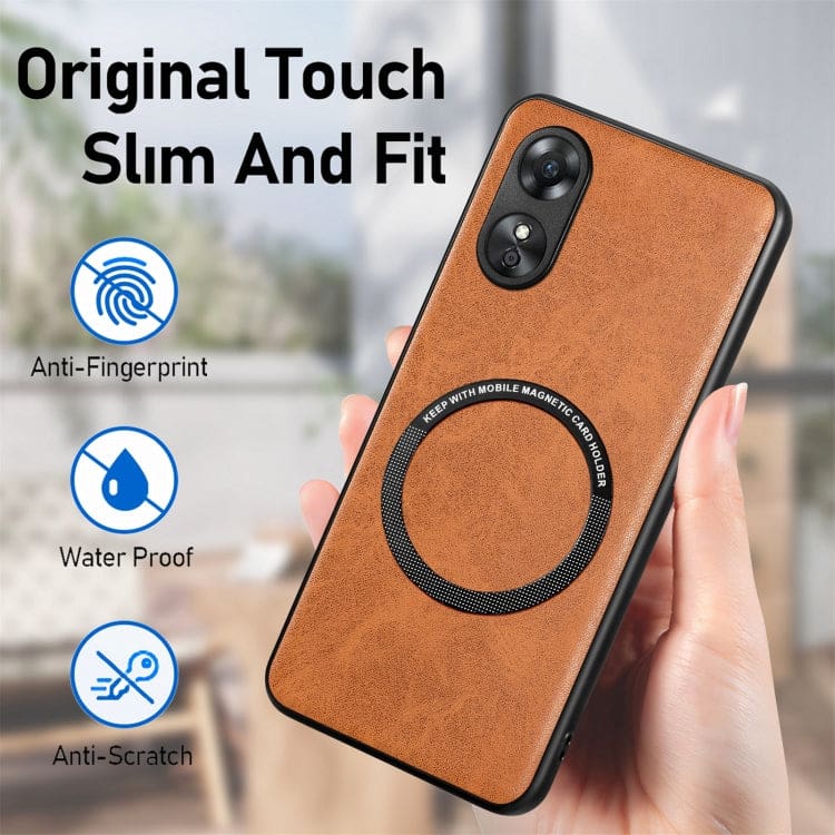 Oppo A17 Metal Ring MagSafe Style PU Leather Back Cover - Image 6