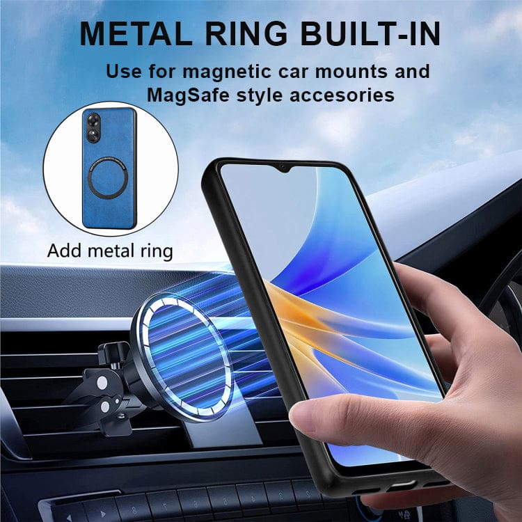 Oppo A17 Metal Ring MagSafe Style PU Leather Back Cover - Image 7
