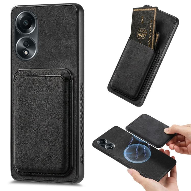 Oppo A58 4G Smooth Leather Magsafe Cover with Removable Card Wallet