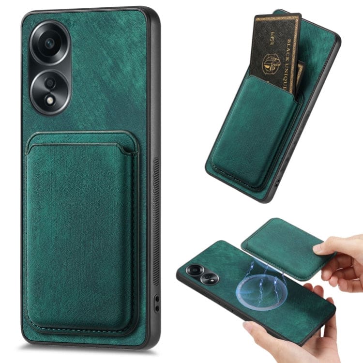 Oppo A58 4G Smooth Leather Magsafe Cover with Removable Card Wallet - Image 6