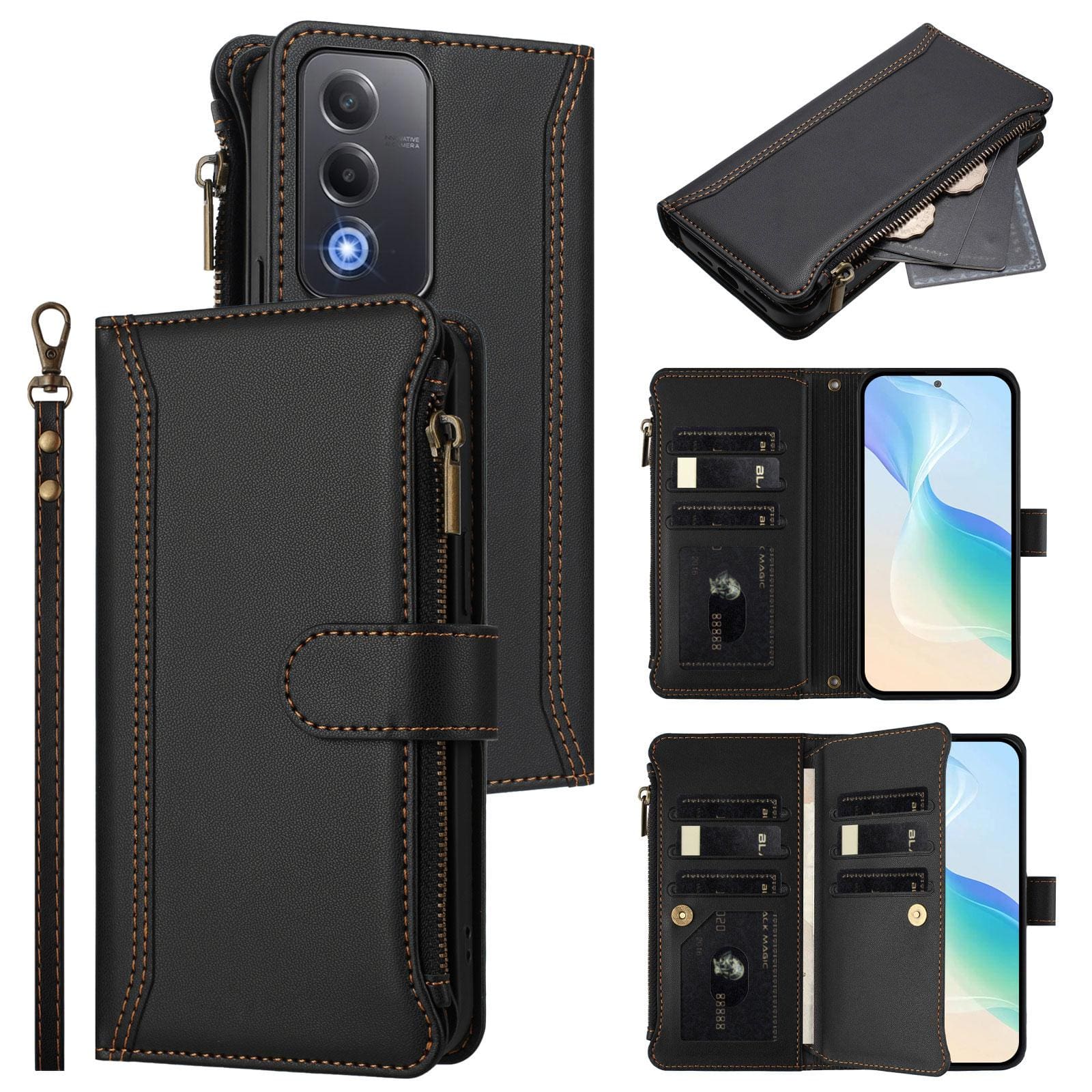 OPPO Find X9 Pro Zip Wallet, 9 card Slot Flip Cover with Magnetic Front Cover