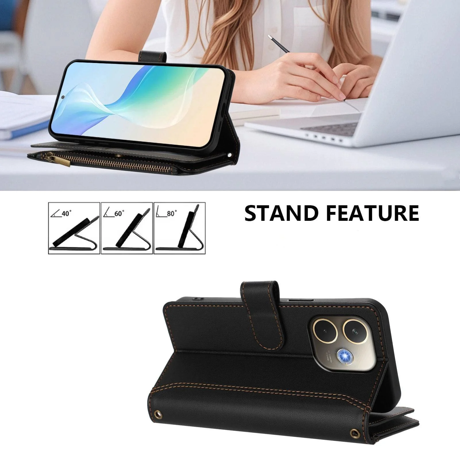 OPPO A5 PRO 4G/5G Zip Wallet, 9 card Slot Flip Cover with Magnetic Closing Front Cover - Image 7