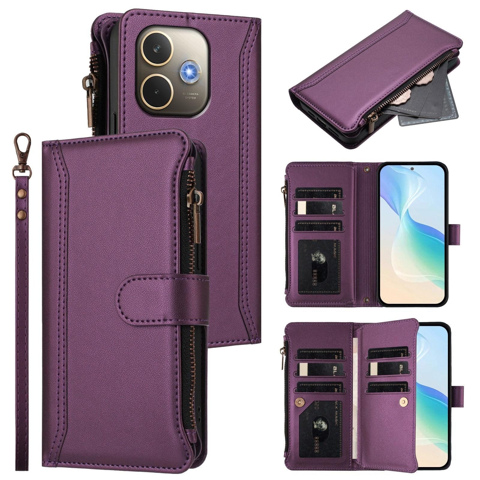 OPPO A5 PRO 4G/5G Zip Wallet, 9 card Slot Flip Cover with Magnetic Closing Front Cover - Image 9