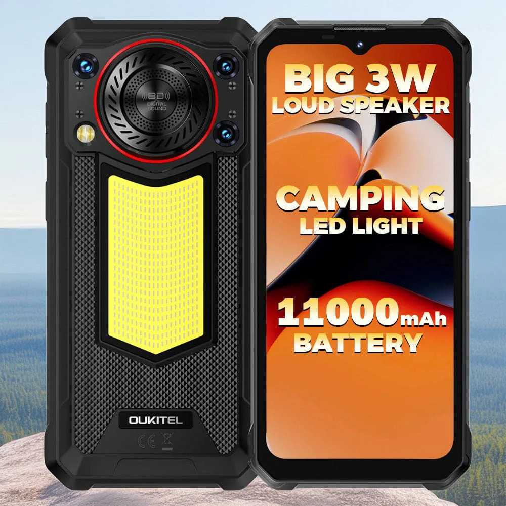 OUKITEL WP53 S 4G Rugged | 128dB Speaker | Camping Light | 11000mAh Battery | 4GB+128GB