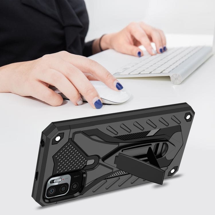 Poco M3 Pro / Redmi Note 10 5G Shockproof Folding Stand Rugged Cover, Fold Away Phone Stand - Image 4