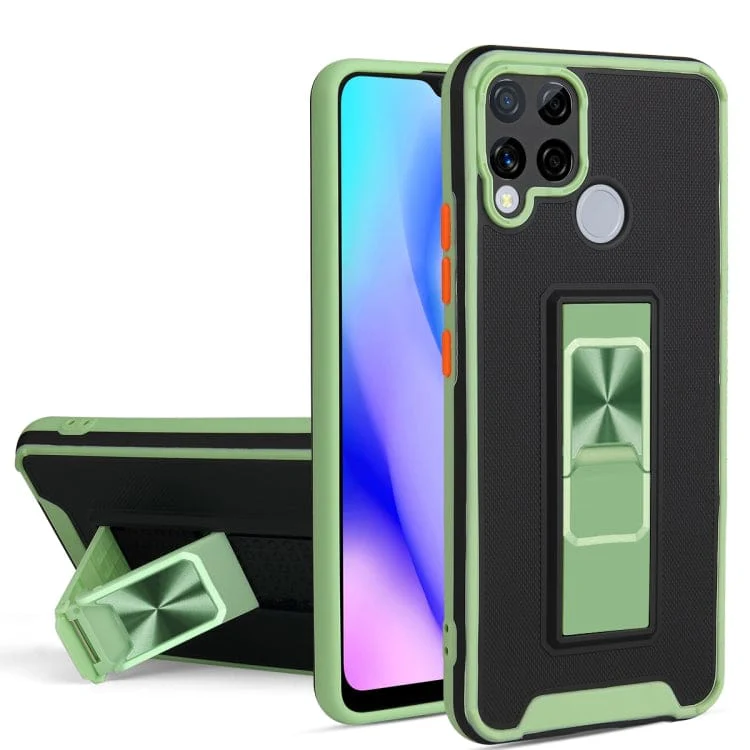 Realme C15 / C12 / C25 - Dual Colour Shockproof Protective Case with Metal Patch / Stand