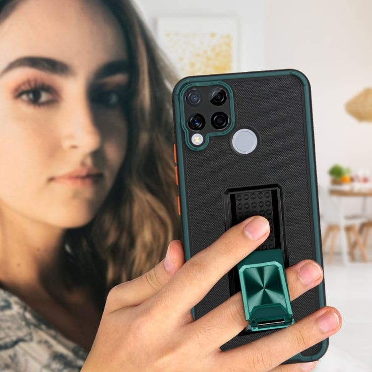 Realme C15 / C12 / C25 - Dual Colour Shockproof Protective Case with Metal Patch / Stand - Image 2