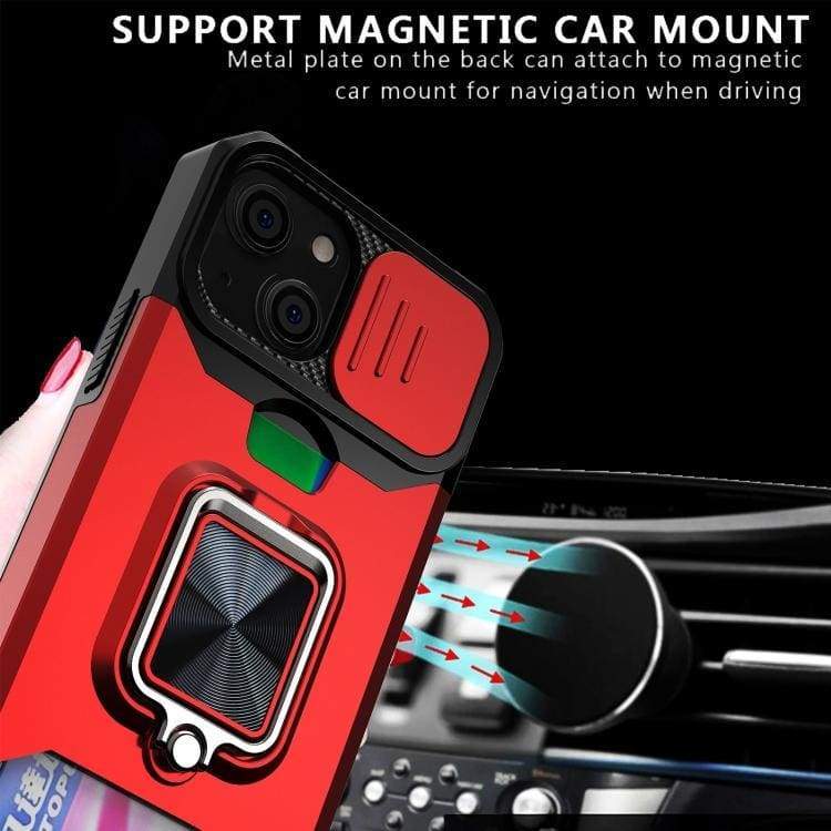 Apple iPhone 13 Pro Max - Rugged Cover, Sliding Cam Shield, Metal Ring, Card Slot - Image 5